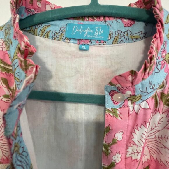 Darlington Isle Boho Floral Maxi Dress XL • Ruffle Flutter Sleeve Tie Waist - Picture 4 of 4